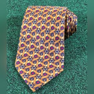 Vintage GUCCI Horsebit Tie W: 3.5-3.75 Made In Italy 100% Silk Gold And Blue EUC